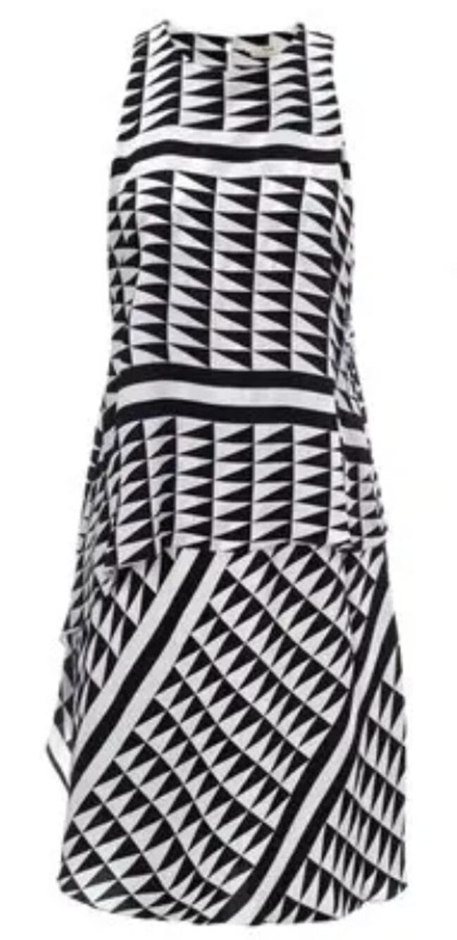 Edun 100% Silk Asymmetrical Tiered Tank Black Checkered Mini Dress sz 4